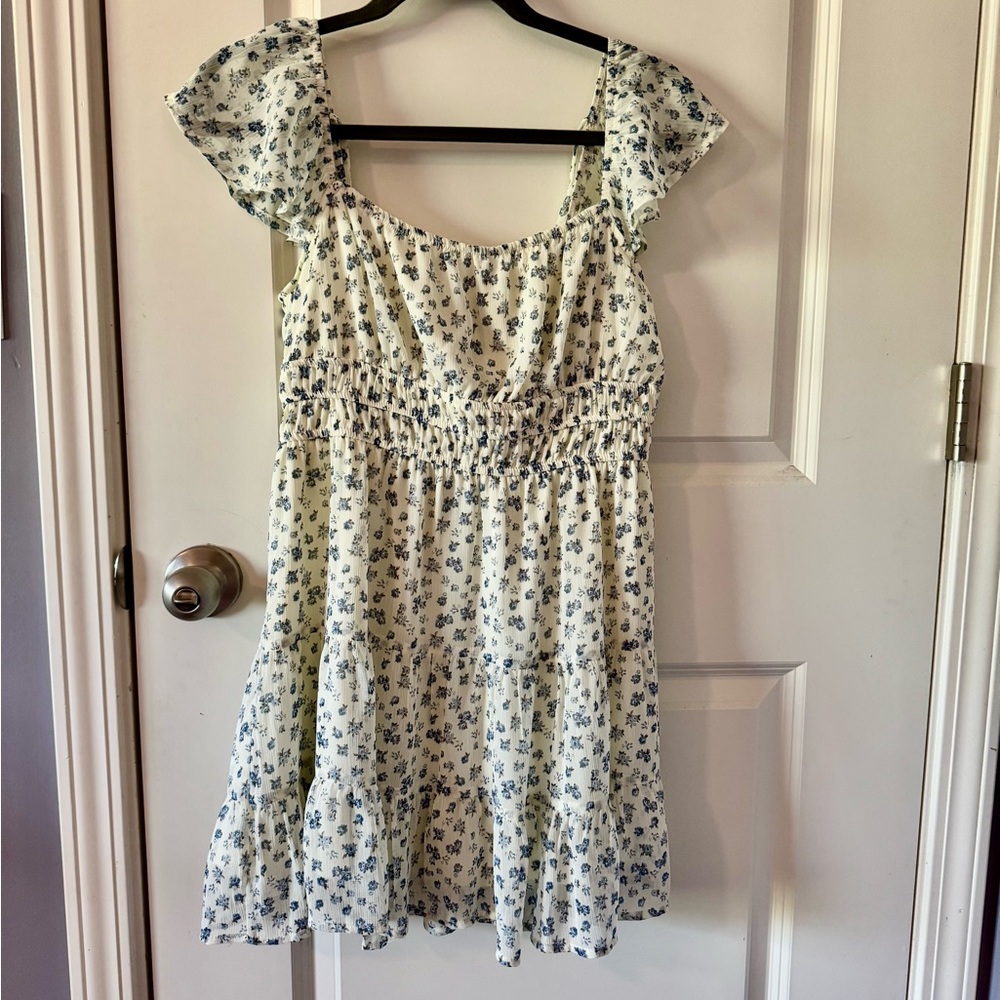 Altar'd State Medium Ivory and Blue Floral Mini Dress